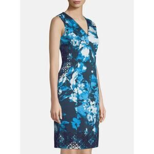 NWT Karl Lagerfeld Paris Lace Trim Floral Poplin Sheath Dress Womens size 4